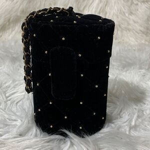 MAGID evening bag wristlet black velvet quilted beaded chain strap snap closure